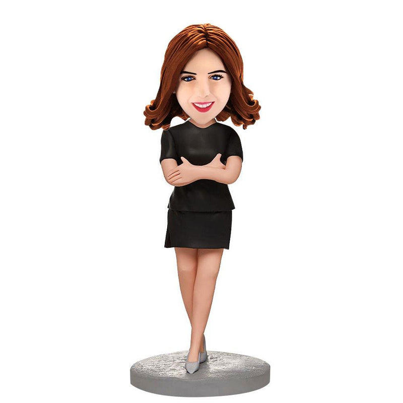 Custom-Arms-Folded-Business-Woman-Bobbleheads-With-Engraved-Text-Mydedor Bobblehead and Custom gifts Shop