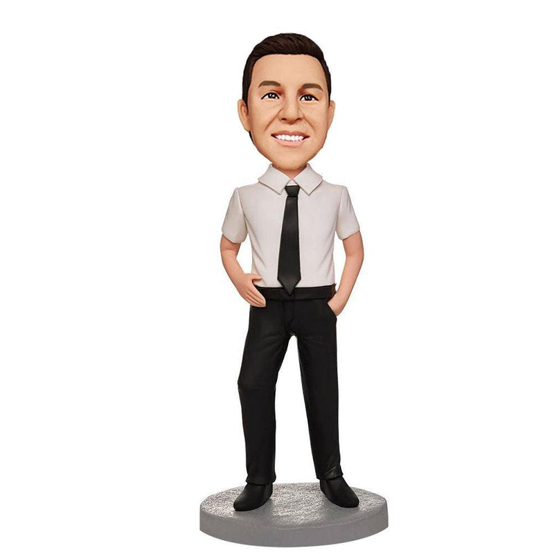 Custom-Business-Male-Wearing-A-Shirt-With-A-Tie-Bobbleheads-With-Engraved-Text-Mydedor Bobblehead and Custom gifts Shop