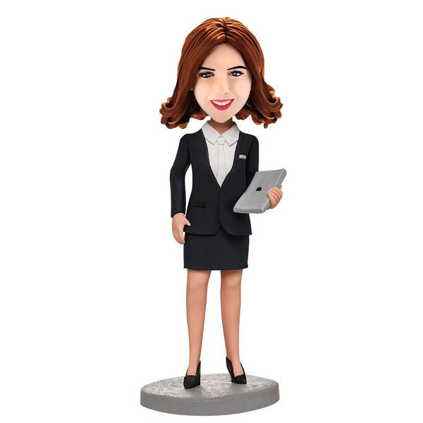 Custom Business Woman Holding A laptop Bobbleheads With Engraved Text-Mydedor Bobblehead and Custom gifts Shop