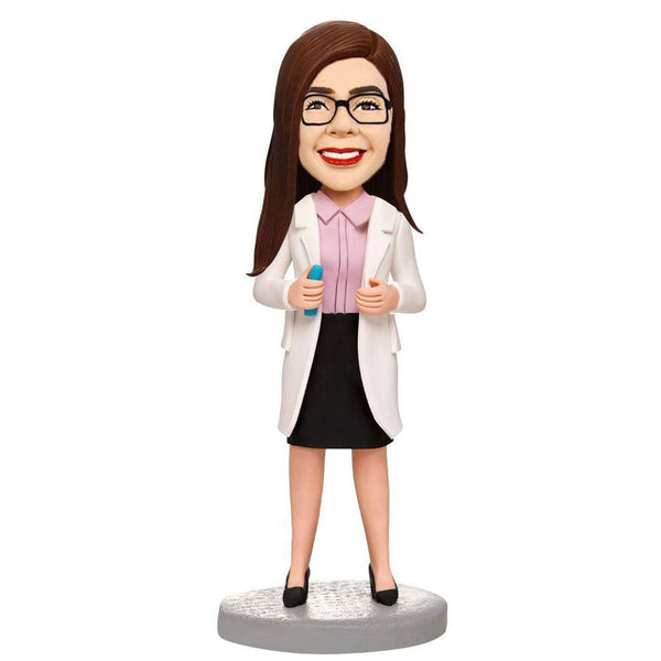 Custom-Female-Doctor-Holding-A-Needle-Bobbleheads-With-Engraved-Text-Mydedor Bobblehead and Custom gifts Shop