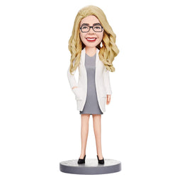 Custom-Female-Doctor-In-White-Dress-Women-With-Heart-Bobbleheads-With-Engraved-Text-Mydedor Bobblehead and Custom gifts Shop