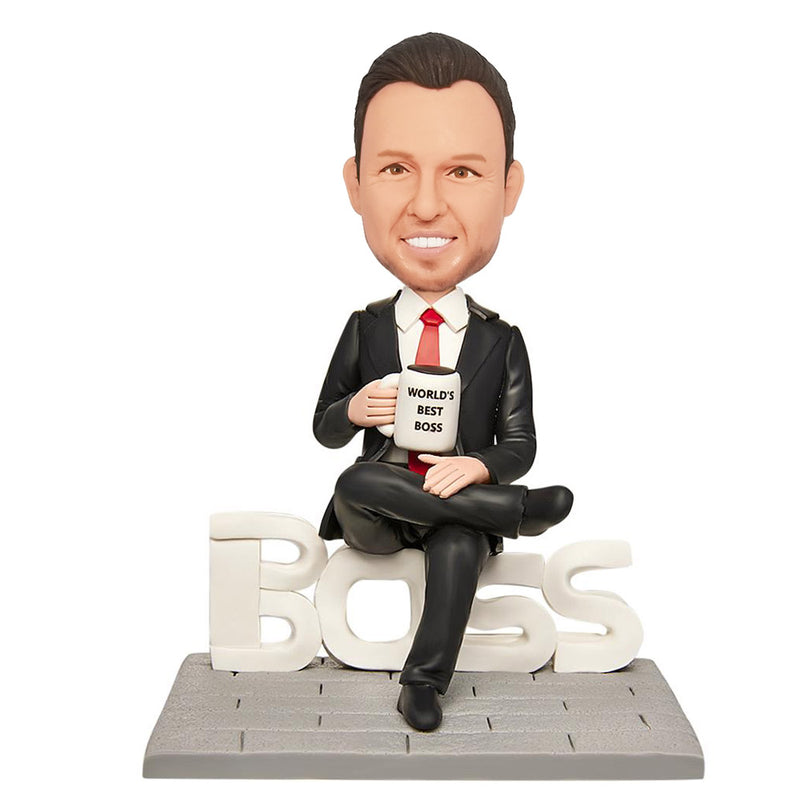 Domineering Male Boss WORLD BEST BOSS Custom Bobblehead with Engraved Text