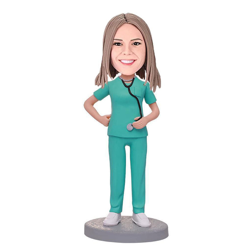 Female-Doctor-With-Stethoscope-Custom-Bobbleheads-With-Engraved-Text