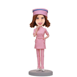 Female-Nurse-In-Pink-Nurse-Uniform-Custom-Bobbleheads-With-Engraved-Text