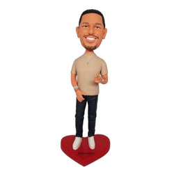 Handsome Men's Grey Casual Wear Custom Bobblehead With Engraved Text - Mydedor Bobblehead and Custom gifts Shop