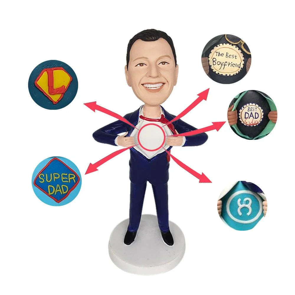 Super Dad Custom Bobble Head Custom Logo Text - Mydedor Bobblehead and Custom gifts Shop