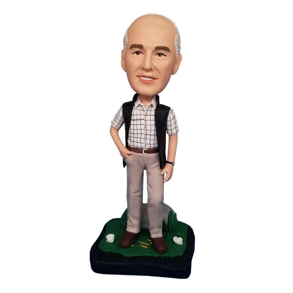 Men's Black Jacket Custom Bobblehead With Engraved Text - Mydedor Bobblehead and Custom gifts Shop