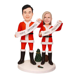 Merry Christmas - Custom Bobblehead Family Gifts Double Heads Customized With Engraved Text - Mydedor Bobblehead and Custom gifts Shop